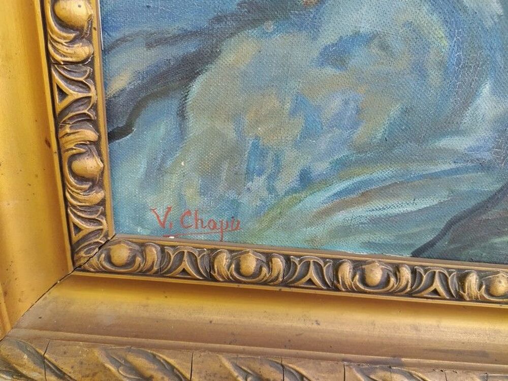 Ancien Tableau Portrait Homme Breton Fumant la Pipe Sign&eacute; Décoration