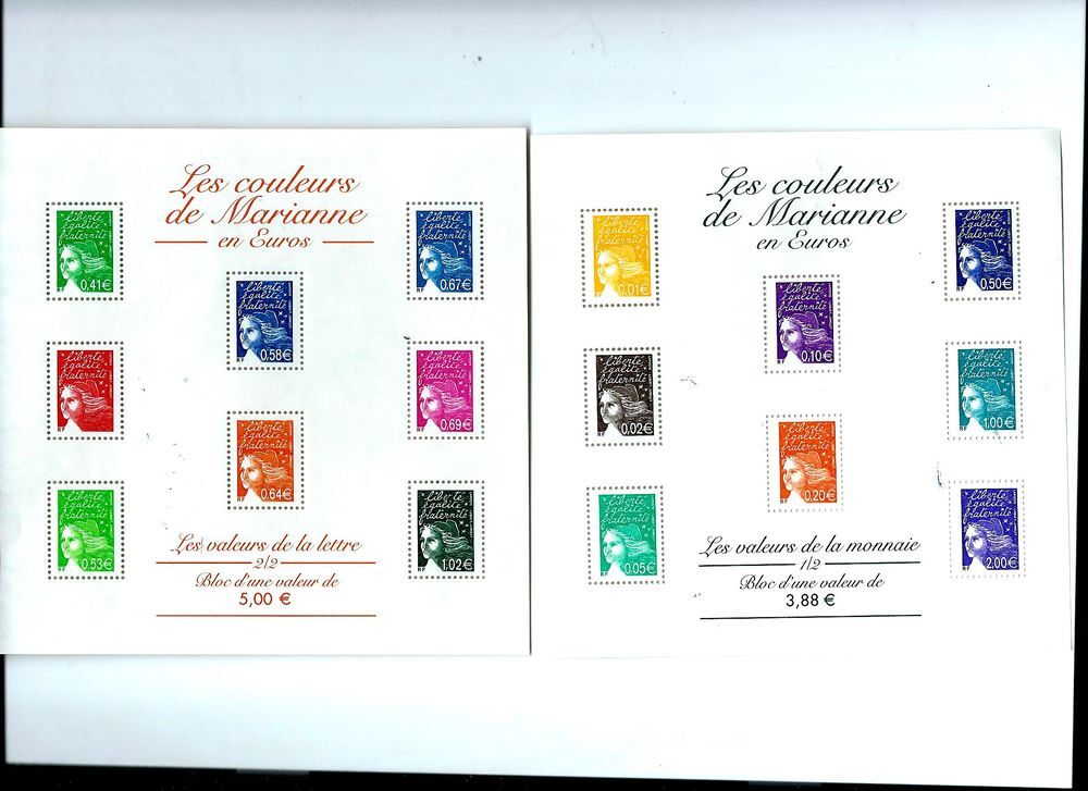 BLOCS FEUILLETS " les couleurs de Marianne" 