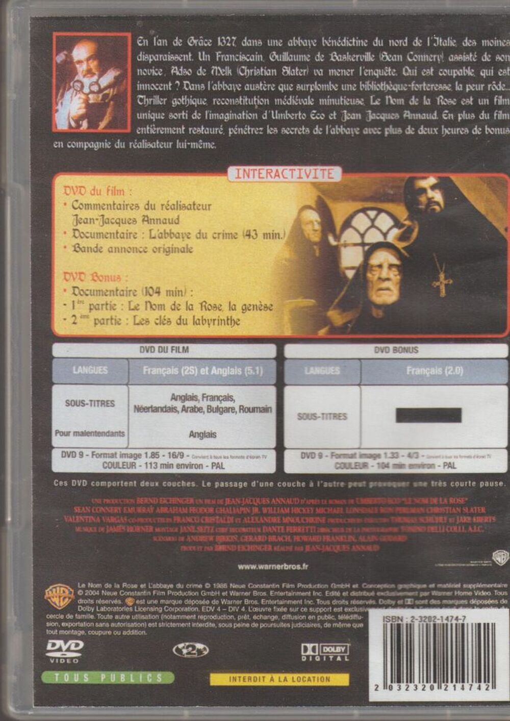 Le nom de la rose DVD et blu-ray