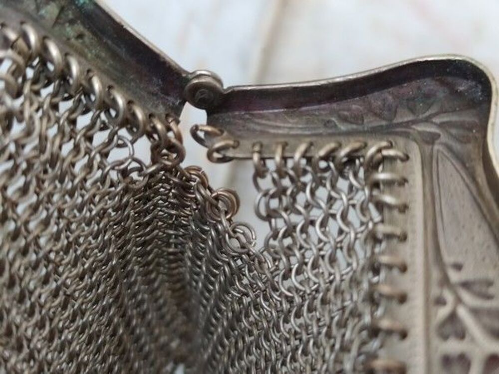 Ancien Porte Monnaie Maille M&eacute;tal Argent Art Nouveau 