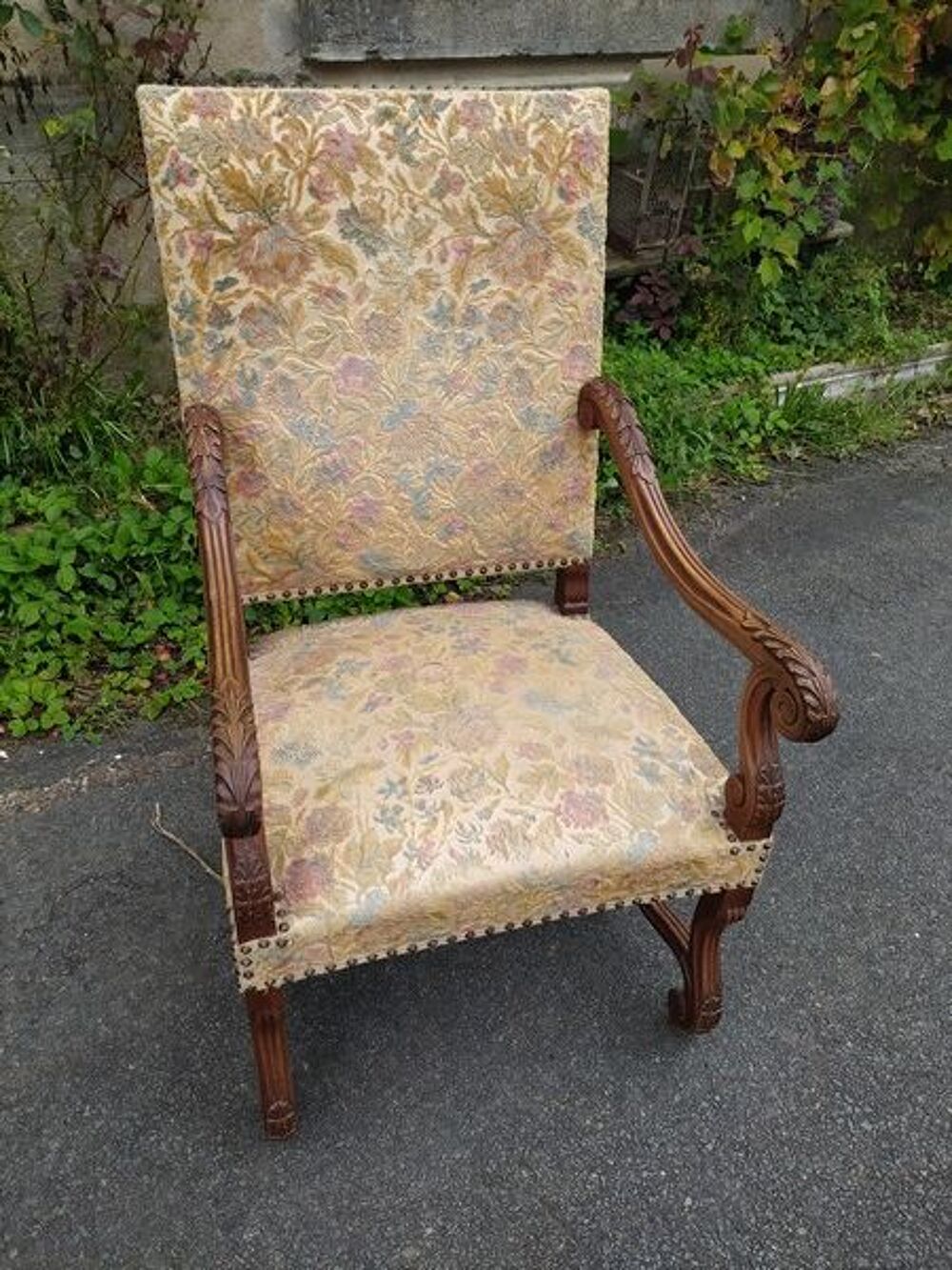 Fauteuil Bois Sculpt&eacute; Style Louis XIV Ch&acirc;teau Rustique Meubles