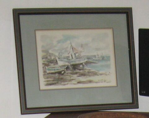 Tableau : aquarelle Le Toullec (peintre breton) 70 Saint-Alban-les-Eaux (42)