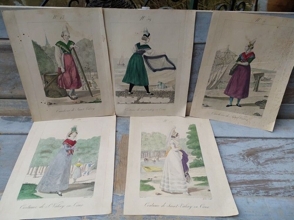 5 Gravures Anciennes Costumes Saint Valery en Caux Normandie 