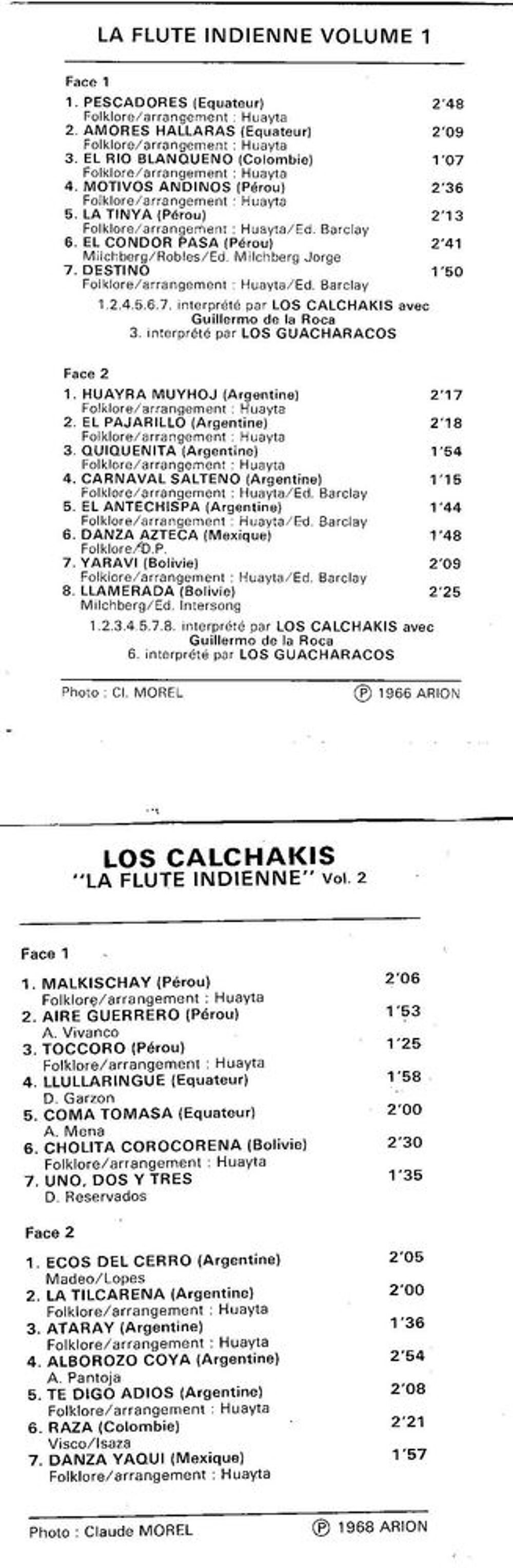 Cassettes K7 audio Los Calchakis 'La fl&ucirc;te indienne' (les 2) CD et vinyles