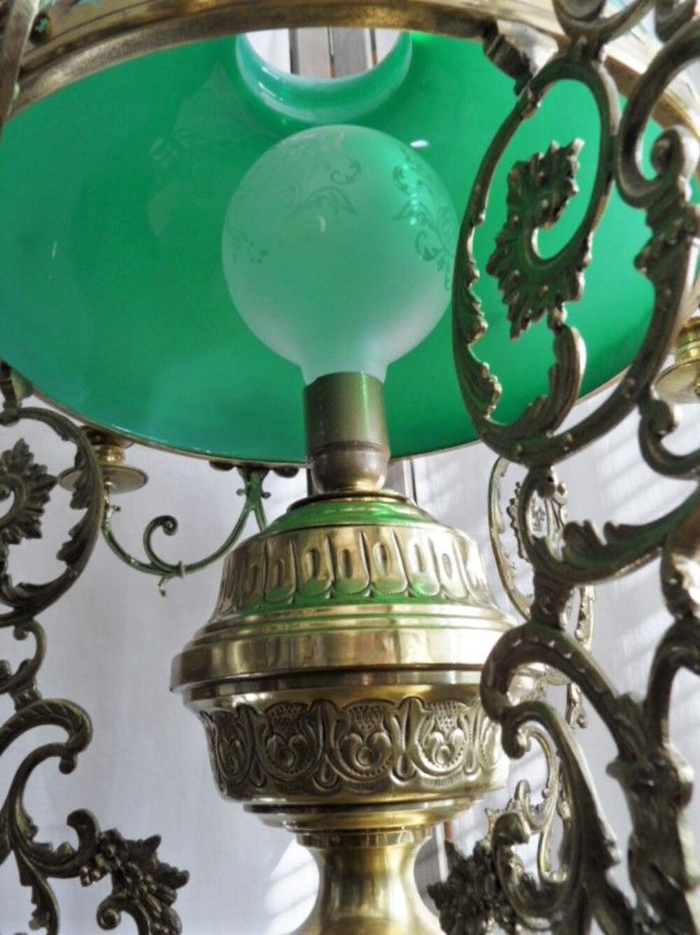 SUSPENSION LUSTRE LAMPE ART NOUVEAU OPALINE BRONZE CUIVRE or Dcoration