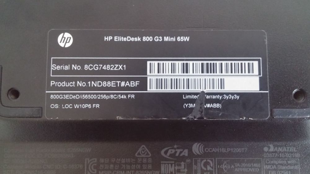 HP EliteDesk 800 G3 Mini 65w
Core i5-6500T 2.50GHz
Matériel informatique