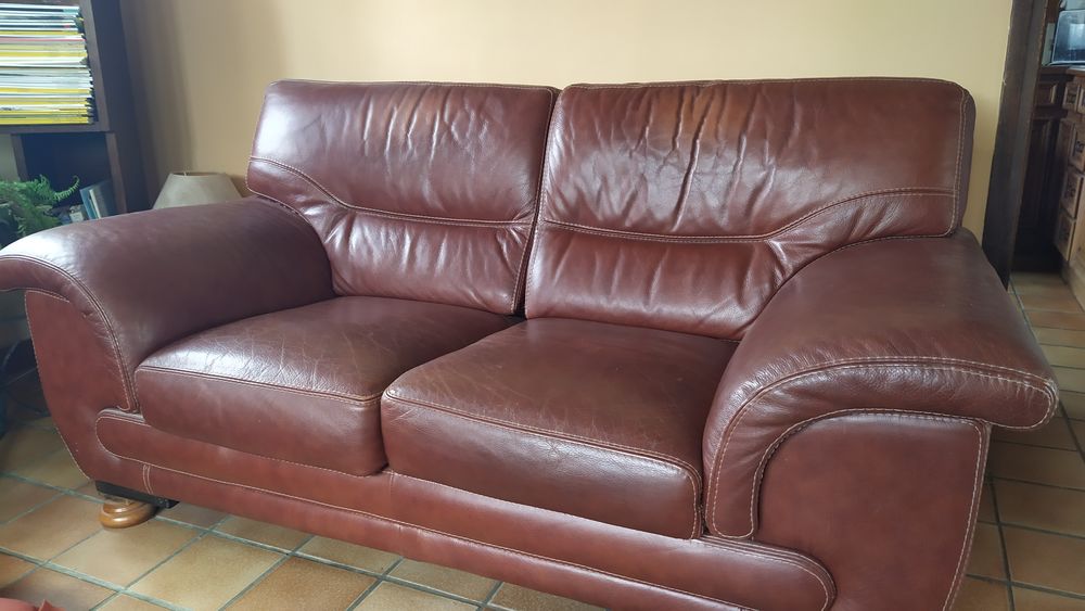 Salon en cuir de buffle : canap&eacute; fauteuils et pouf Meubles