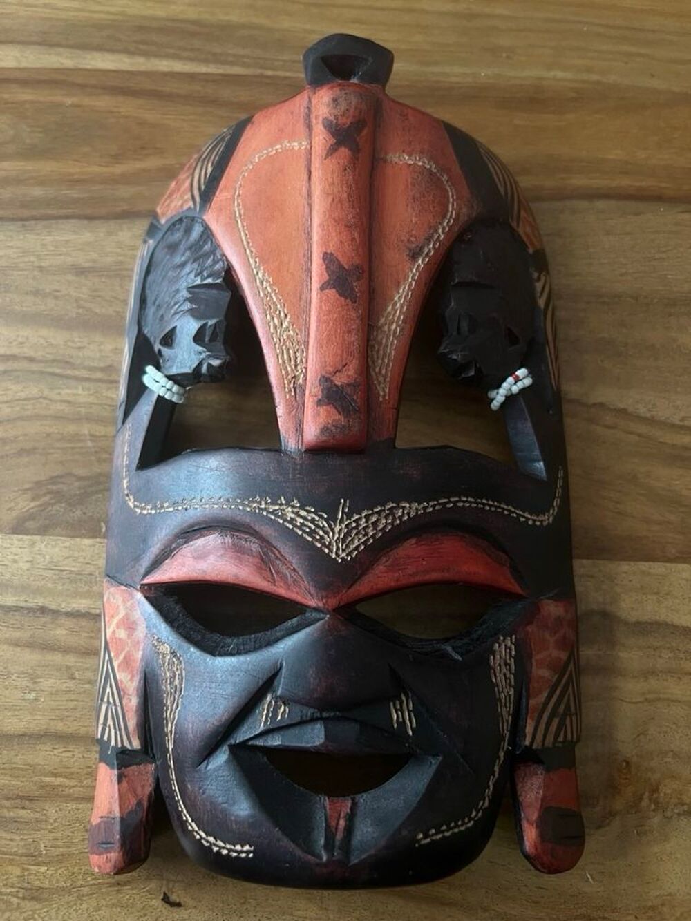 Masque D&eacute;coratif Mural en Bois Sculpt&eacute; Peint 25 x 13 cm Décoration