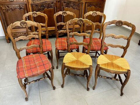 Ensemble de 6 chaises style Louis XV en chêne et paille 240 Die (26)