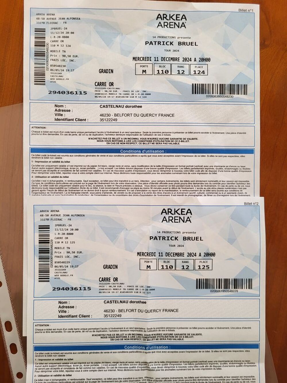 2 places de concert de Patrick Bruel Billetterie