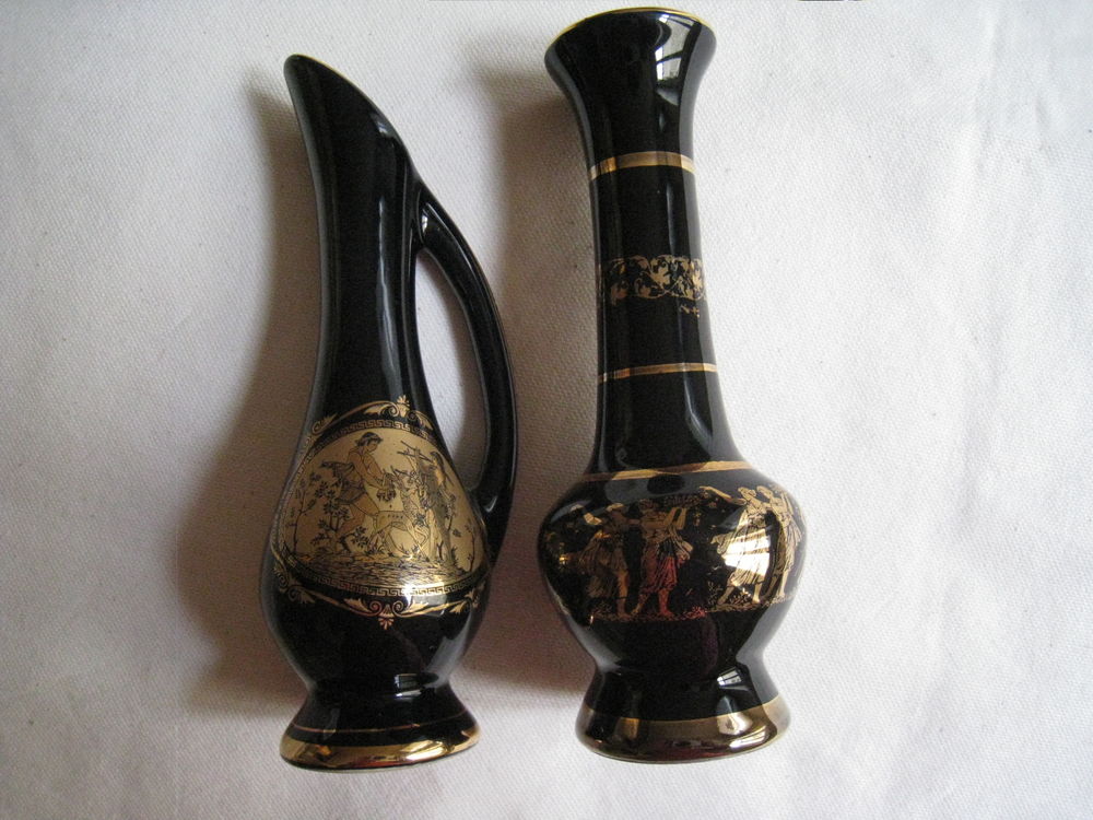 2 vases Grec or 24 carats bleu cobalt Décoration