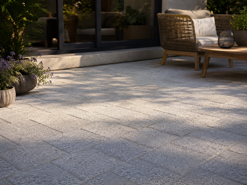 Pav&eacute;s neuf en granit clair - 10x10x6 cm
Jardin
