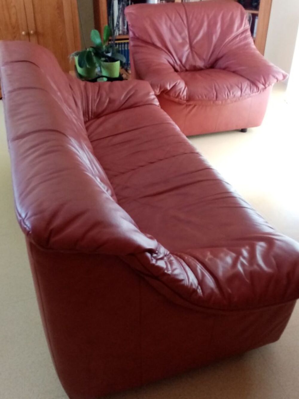 Salon en cuir rouge fonc&eacute; Meubles