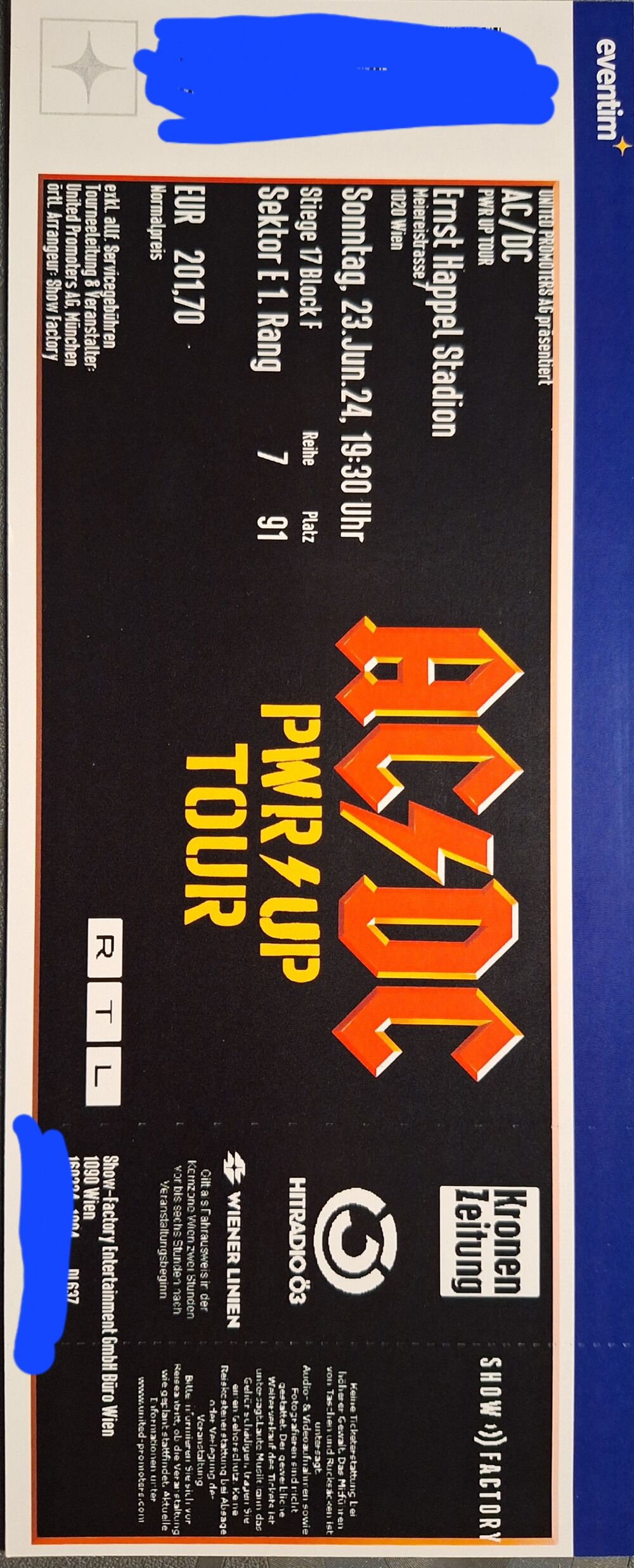 2 places cat&eacute;gorie 1 concert AC / DC Vienne 23 juin Billetterie