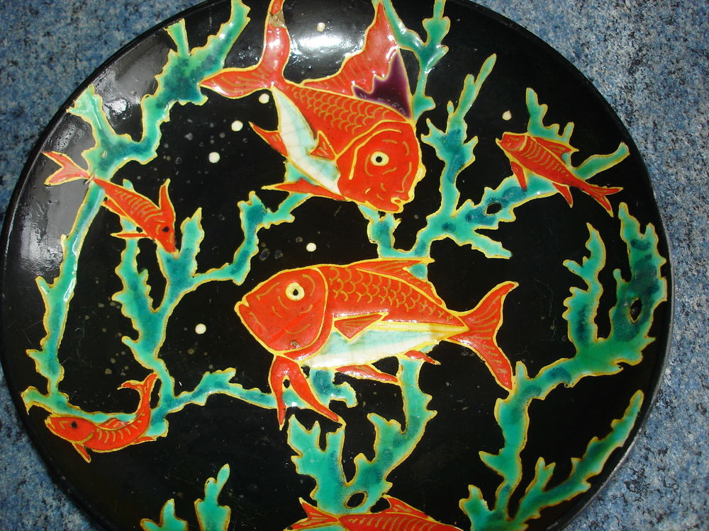 Rare Assiette vintage Emaux de Longwy s&eacute;rie Neptune Décoration