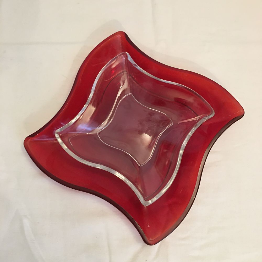Deux coupelles en verre Villeroy et Boch vintage transparente et rouge Décoration