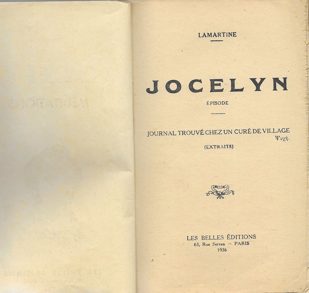 ,Jocelyn m&eacute;ditations Lamartine 1936 Livres et BD