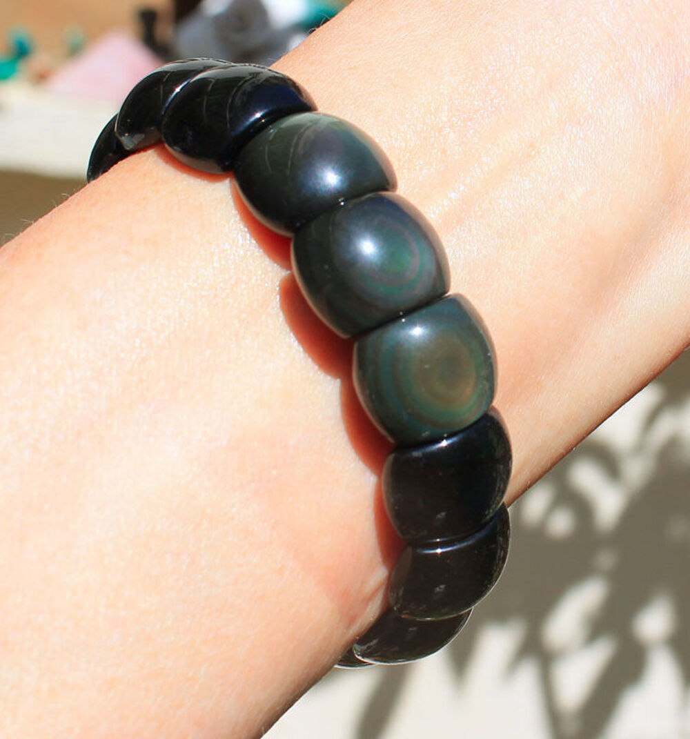 BRACELET en OBSIDIENNE OEIL CELESTE CABOCHONS Bijoux et montres