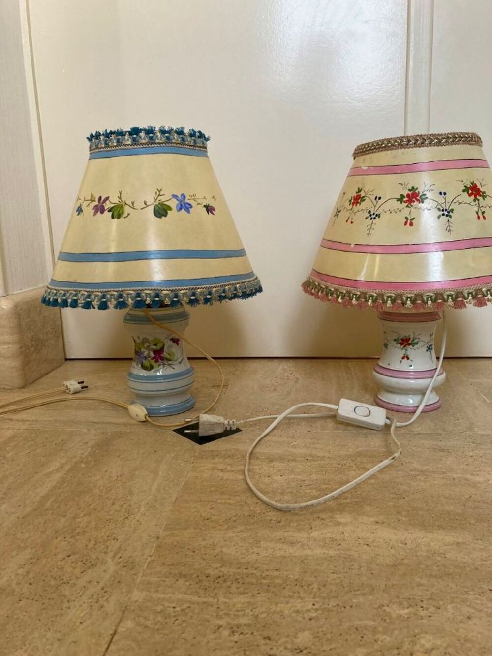 Bases de Lampes en C&eacute;ramique Florales Bleue et Rose Décoration