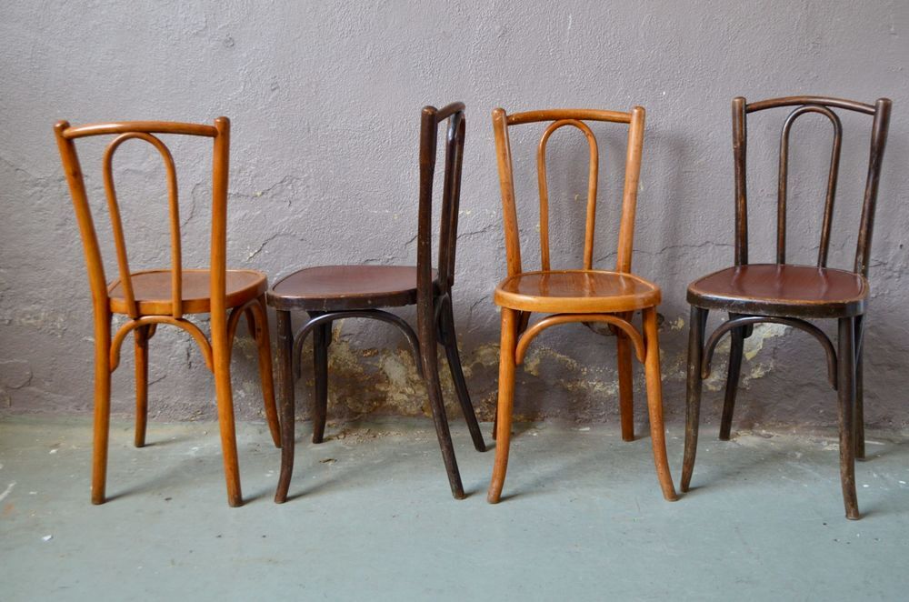 S&eacute;rie de 4 chaises bois courb&eacute; anciennes style boh&egrave;me Meubles