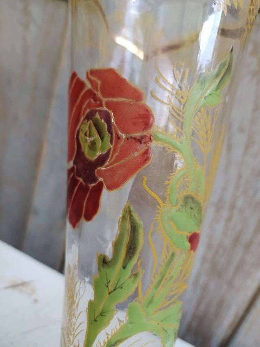 Vase Verre D&eacute;cor &Eacute;maill&eacute; Fleur Coquelicot Legras Montjoye Décoration