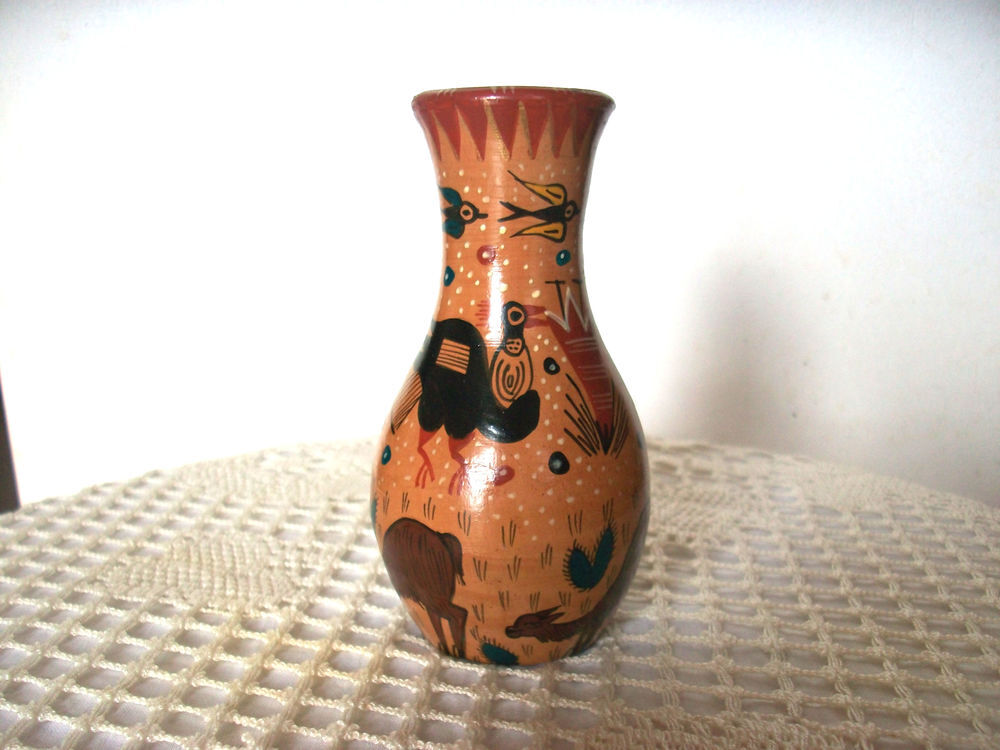 Vase c&eacute;ramique beige oiseaux condor artisanat collection Décoration