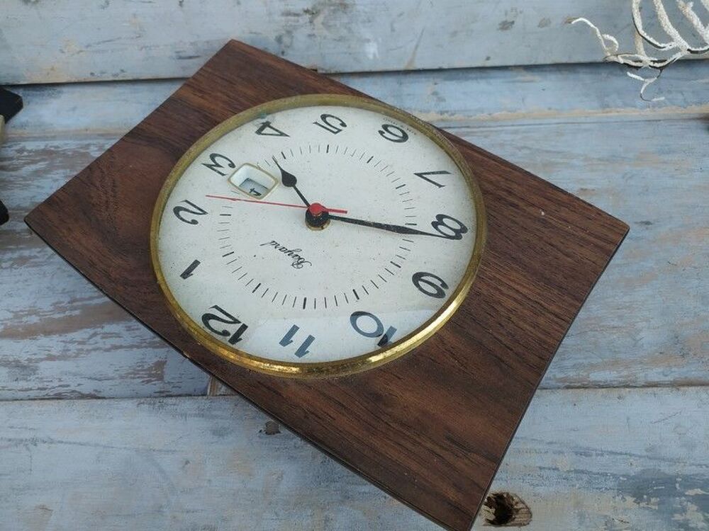 Pendule Murale Bayard Formica Style Bois Vintage 