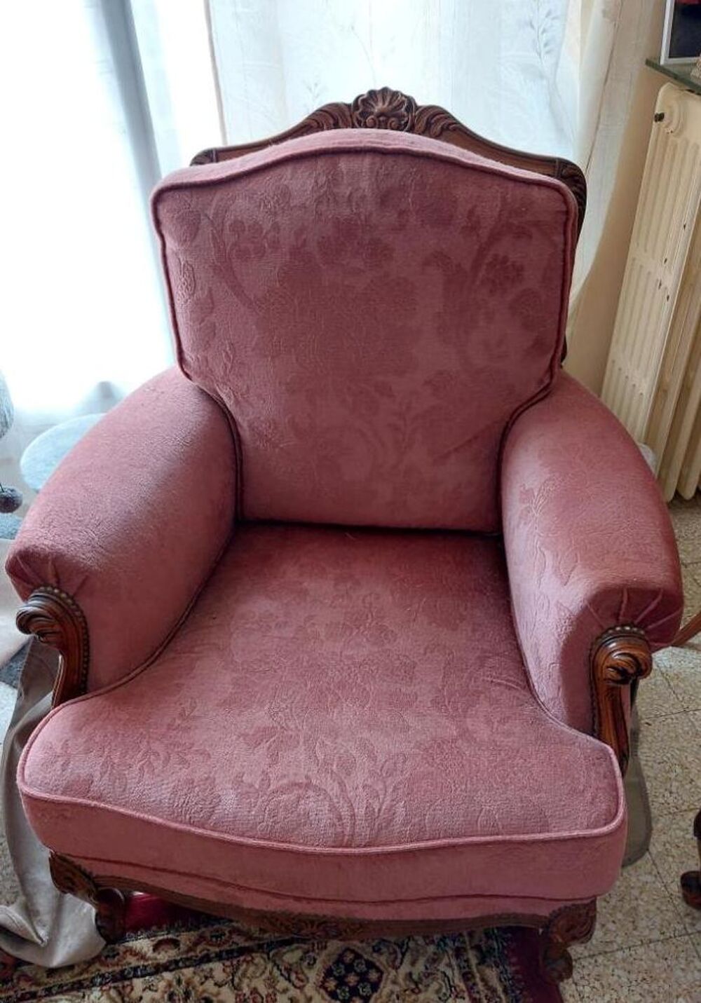 canap&eacute; 3 places +2 fauteuils &quot;couleur vieux rose&quot; Meubles