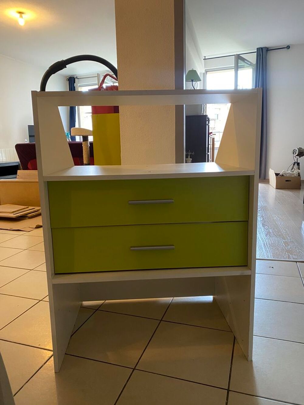 meuble 2 tiroirs &agrave; glissi&egrave;res vert/blanc Meubles