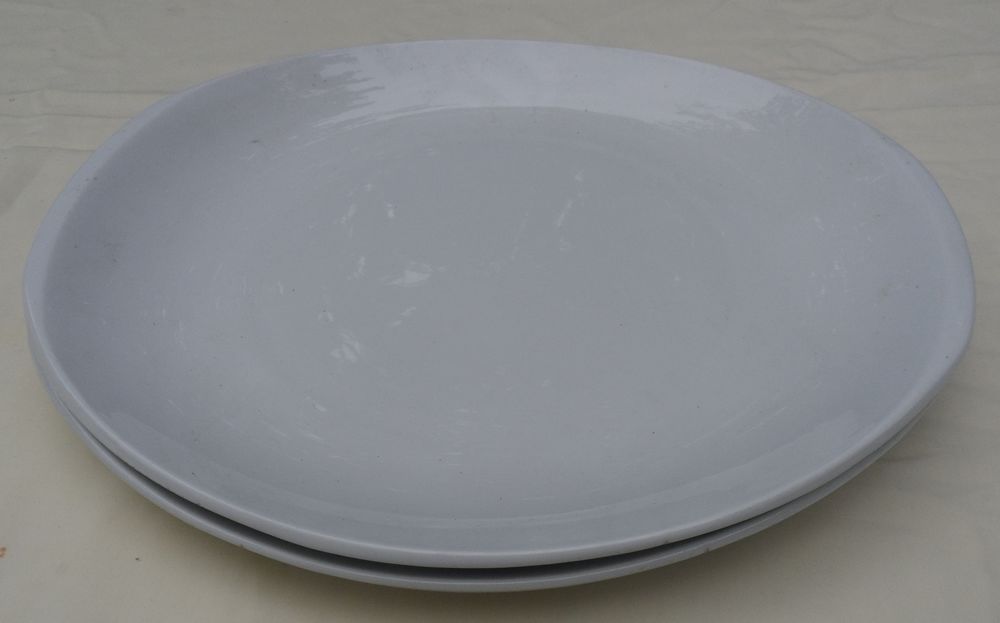 2 assiettes blanches &agrave; steak en porcelaine de Sarreguemines Cuisine