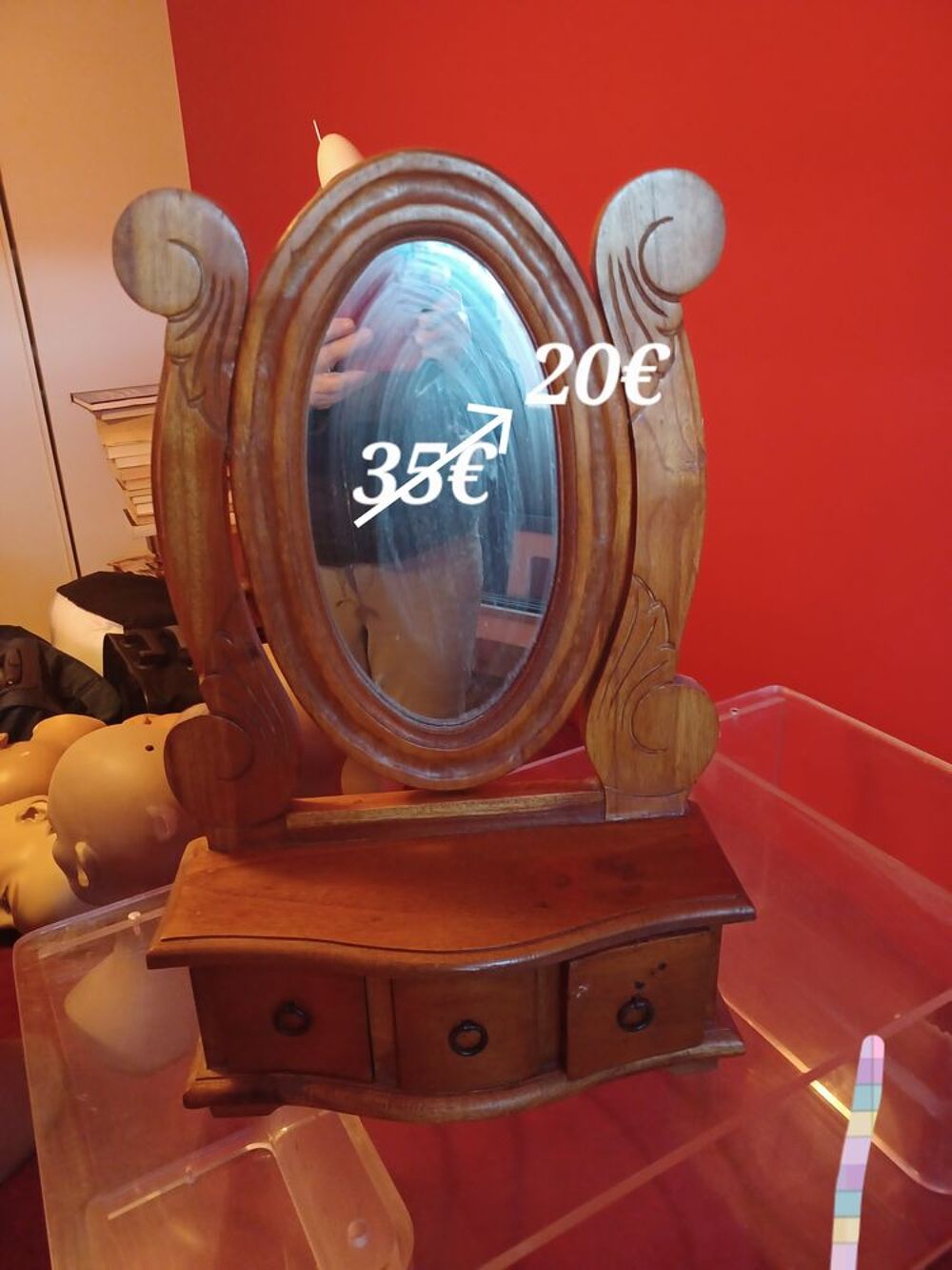 Coiffeuse en merisier et miroir &agrave; poser Meubles