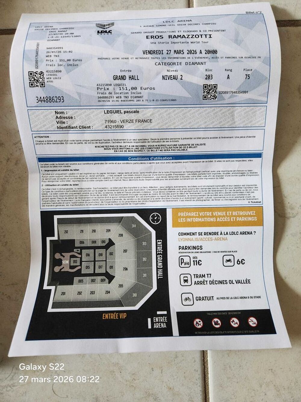 2 places concert eros ramazzotti Billetterie