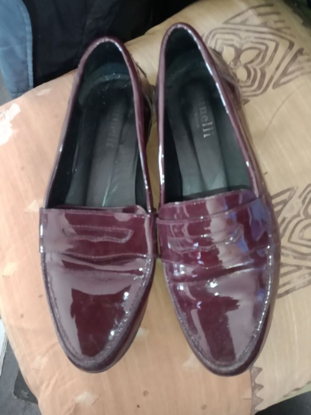 Mocassins cuir Minelli bordeaux pointure 36 excellent &eacute;tat Chaussures