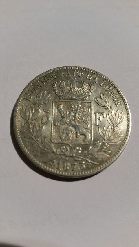 Pice argent belge 5 francs 1873 0 Allouagne (62)
