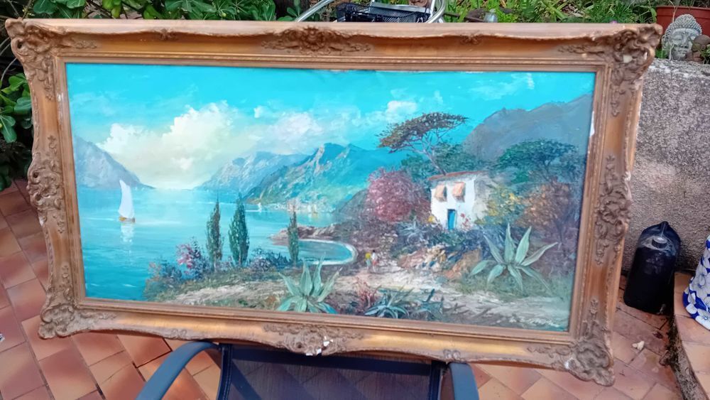 Tableau m&eacute;diterran&eacute;e, montagnes cabanon, Encadr&eacute; sign&eacute; grand format Décoration