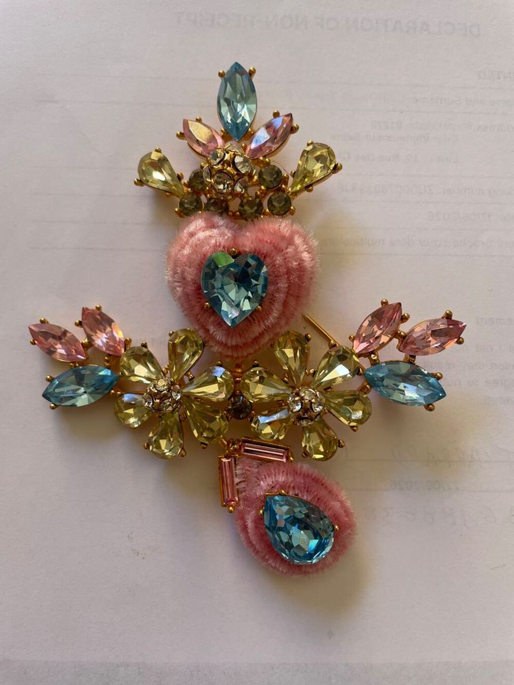 Broche Demi-Croix GM Strass Multicolore, Coeur strass poire Bijoux et montres