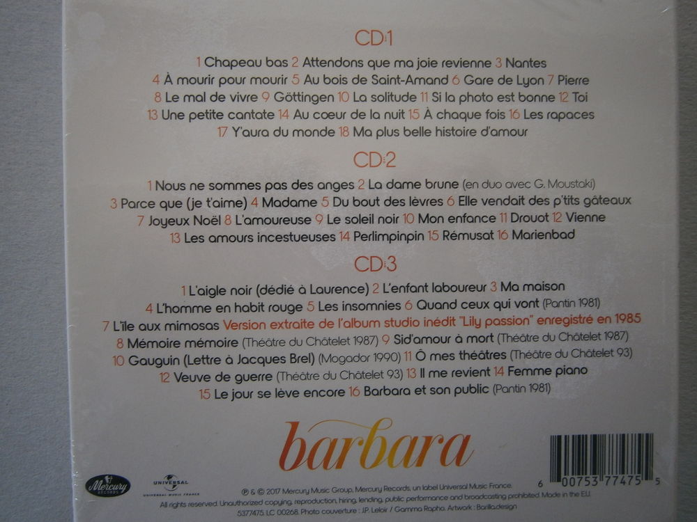 Coffret neuf 3 CD "BARBARA" CD et vinyles