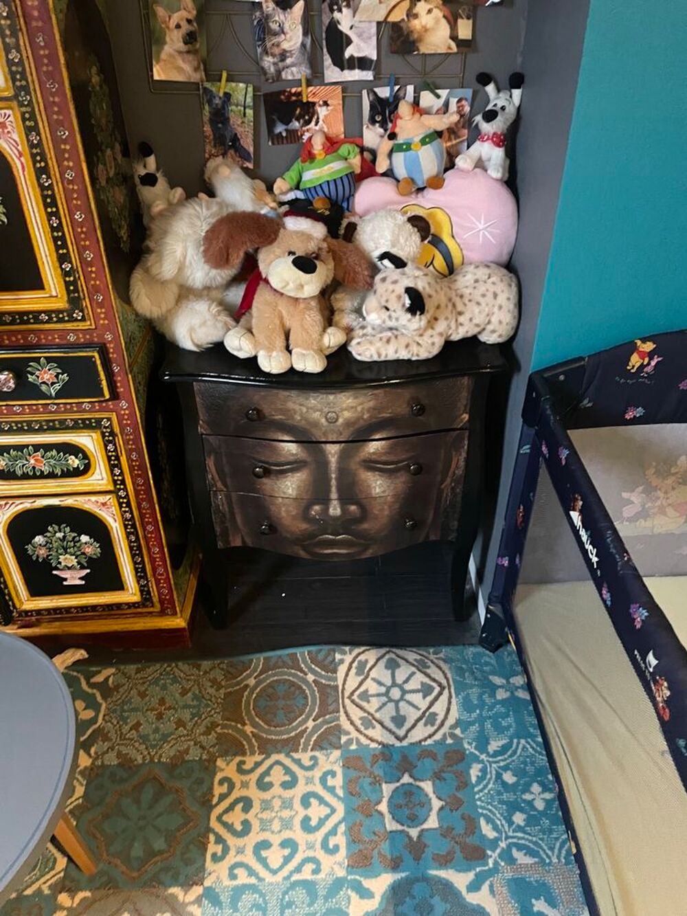 Commode d&eacute;co bouddha noire 3 tiroirs Meubles