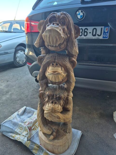 Totem  les 3 singes  fa�onn� main exemplaire unique 300 Mimizan (40)