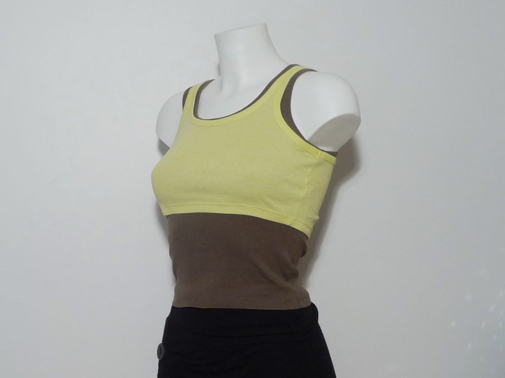 Double Top/ Tee Shirt Kaki et Jaune- Taille 34/36- PMK Basic Vêtements