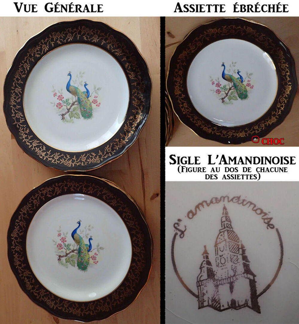 12 Assiettes en fa&iuml;ence l'Amandinoise Cuisine