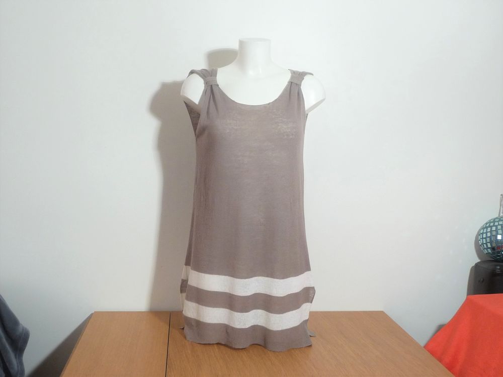 Tunique/ Tee Shirt Beige &agrave; Rayures Blanc- Autre Chose Vêtements