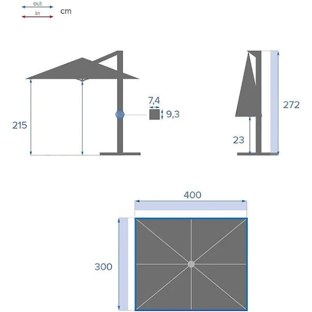 Parasol d&eacute;port&eacute; Hesp&eacute;rides 3x4m Jardin