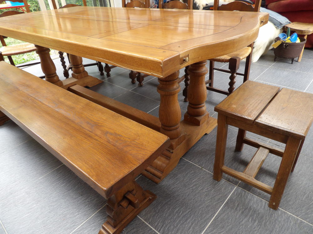 TABLE MONASTERE en CHENE MASSIF de 212 x 95 cm plateau 6 cm Meubles