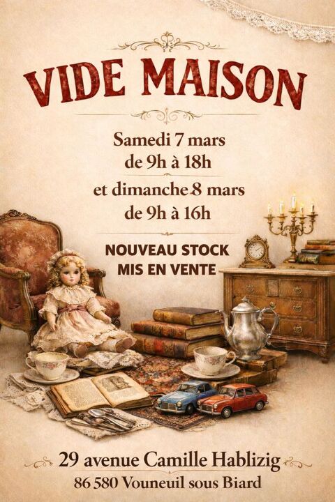 VIDE MAISON 7-8 MARS 2026 
0 Vouneuil-sous-Biard (86)