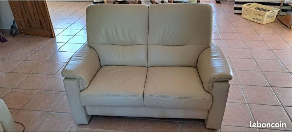 Salon en cuir ivoire Hukla Meubles