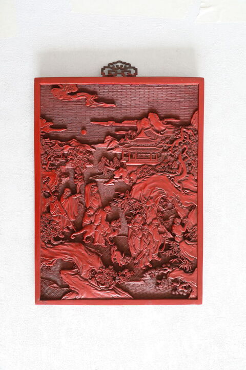 PLAQUE CHINOISE RECTANGULAIRE LAQUE ROUGE  PERSONNAGES  700 Saint-�tienne (42)