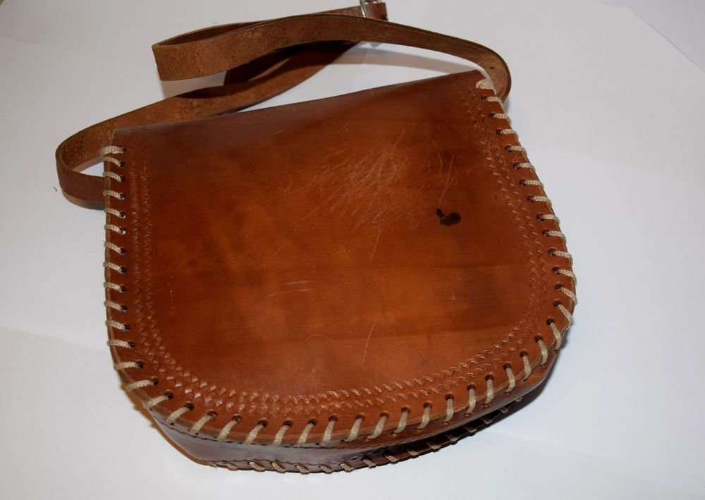 Sac femme en cuir marron - Naturel - Ann&eacute;es 80 