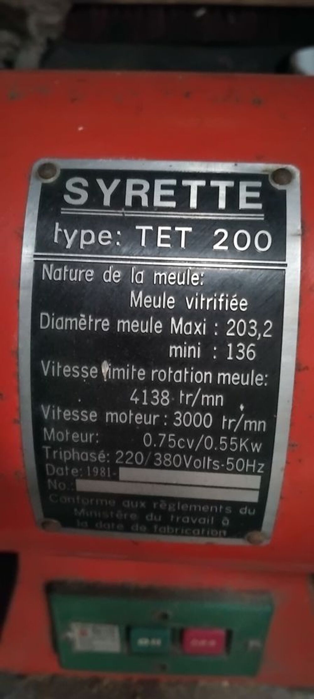 Touret &agrave; meuler SYRETTE 220/380 Bricolage