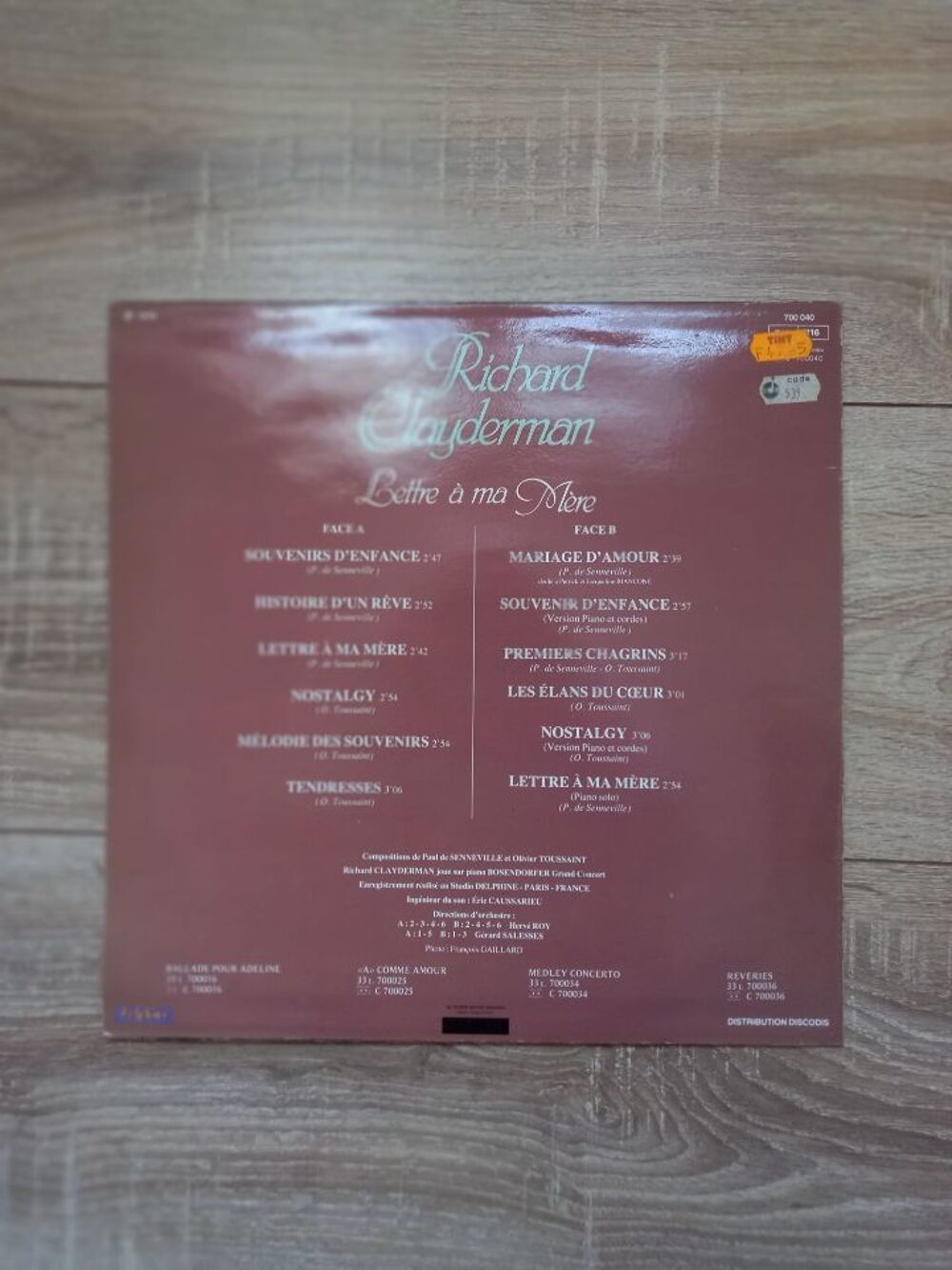 
Vinyle 33 Tours Richard Clayderman ?Lettre &agrave; ma m&egrave;re? CD et vinyles